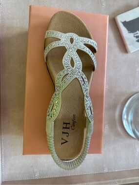 VJH Confort Women's Rhinestone Strap Sandal in White